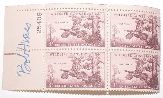 Four 1956 US 3 Cent Wildlife Conservation Postage Stamps.