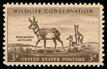 1956 US 3 Cent Wildlife Conservation Pronghorn Antelope Postage Stamp