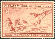 1946-47 Federal Duck Stamp - 1 Dollar Redheads by Artist Bob Hines